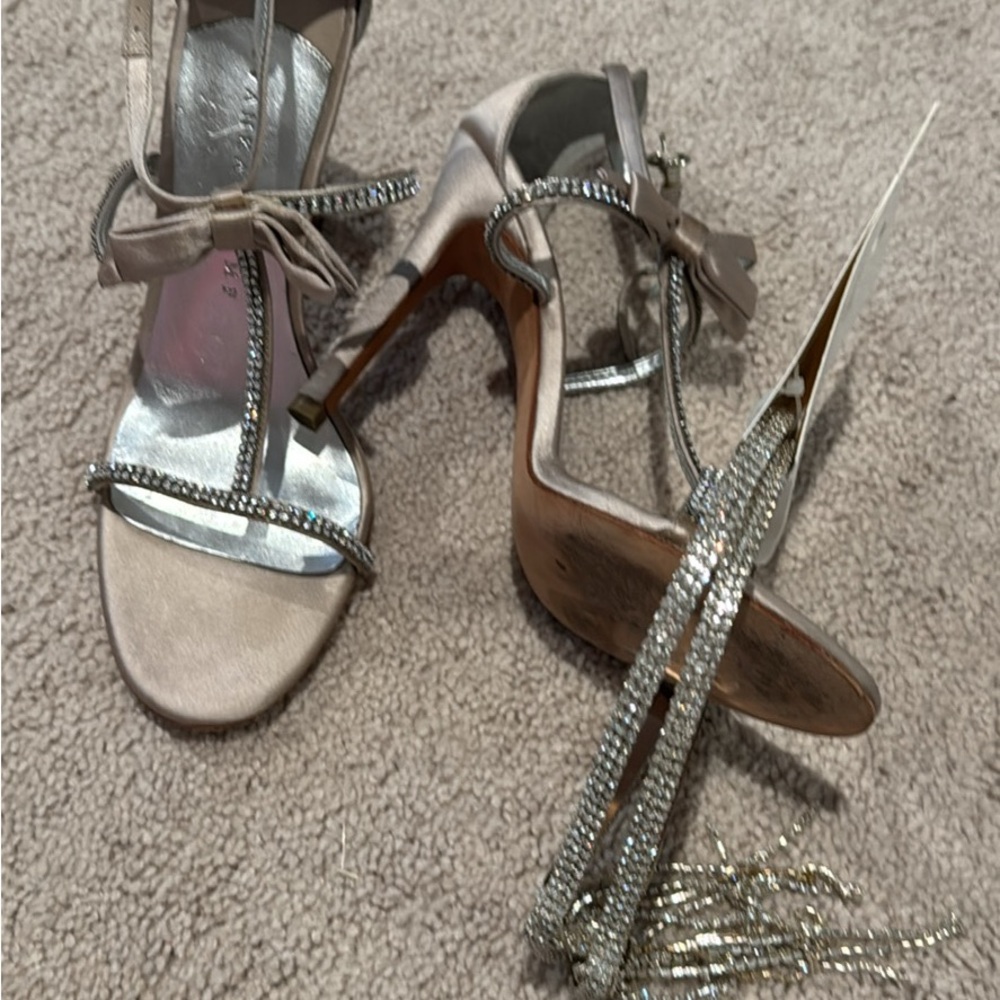 Ivanka Trump Silver Strappy Heels with Rhinestones